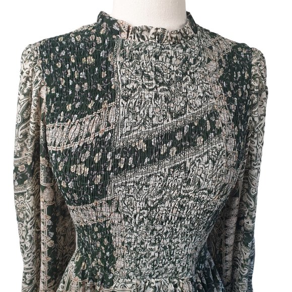 Indikah | Size 6 | Long Sheer Sleeve Relaxed Short Dress w Elastic Waist Lined - Picture 3 of 10